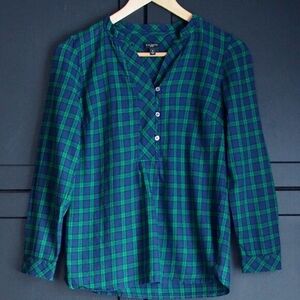 Talbots | 3/4 Sleeve Fine Flannel Plaid Shirt